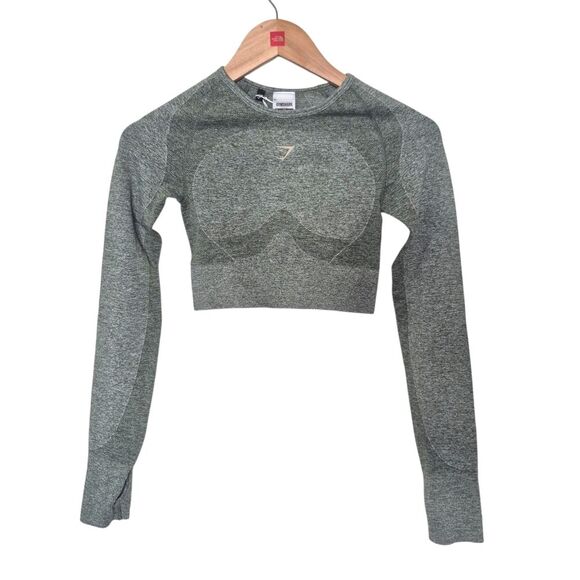 Gymshark Flex Long Sleeve Crop Top Green Ativewear Size XS Body Fit New - Picture 1 of 4
